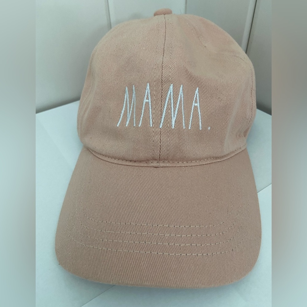 RAE DUNN Baseball Cap MAMA white embroidery pale peach Mom hat